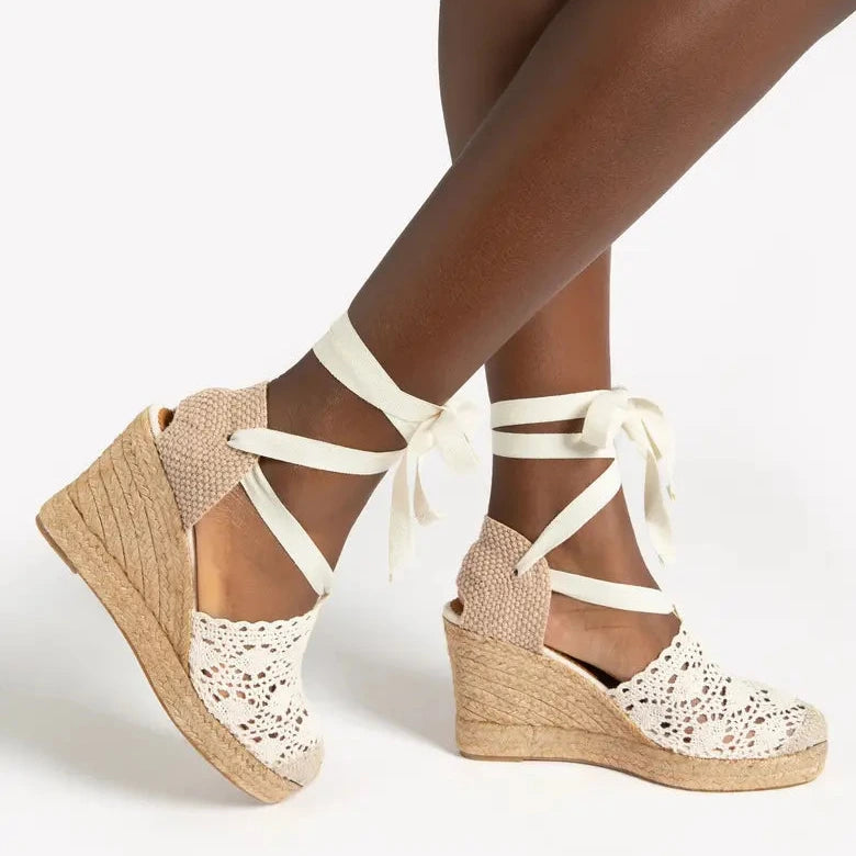 PENELOPE CHILVERS High Valenciana Ankle Tie Espadrille Wedge Pump (Discount Offer)