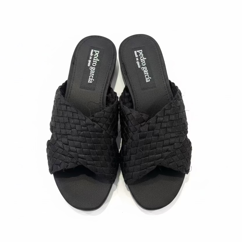 PEDRO GARCIA Elif Black Satin Sandal (Discount Offer)