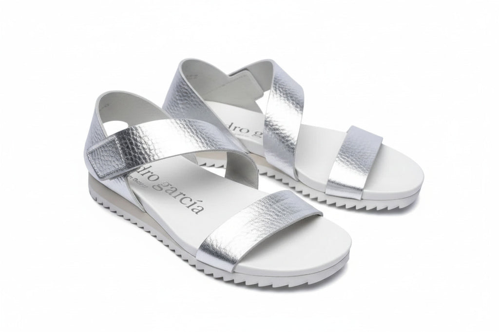 PEDRO GARCIA Jedda 05 Metallic Ankle-Grip Sandal in Silver (Discount Offer)