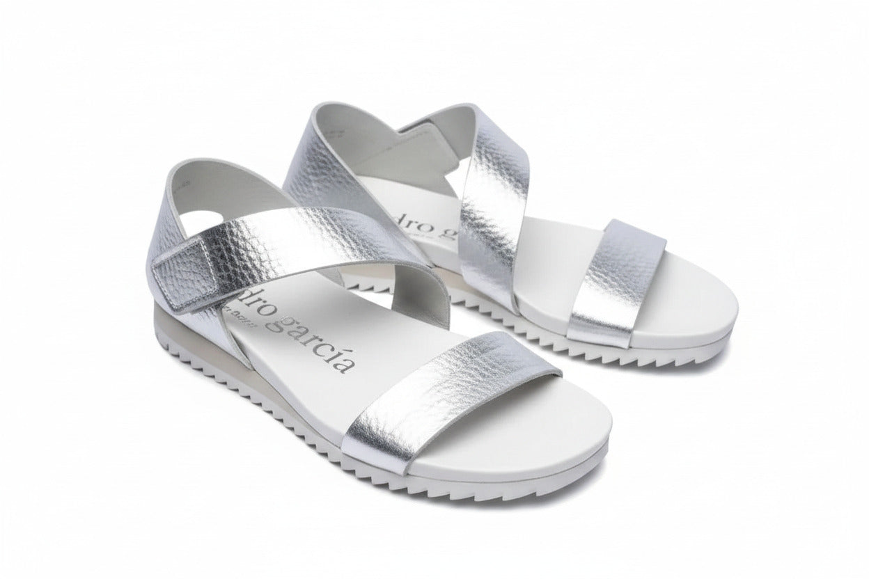 PEDRO GARCIA Jedda 05 Metallic Ankle-Grip Sandal in Silver (Discount Offer)