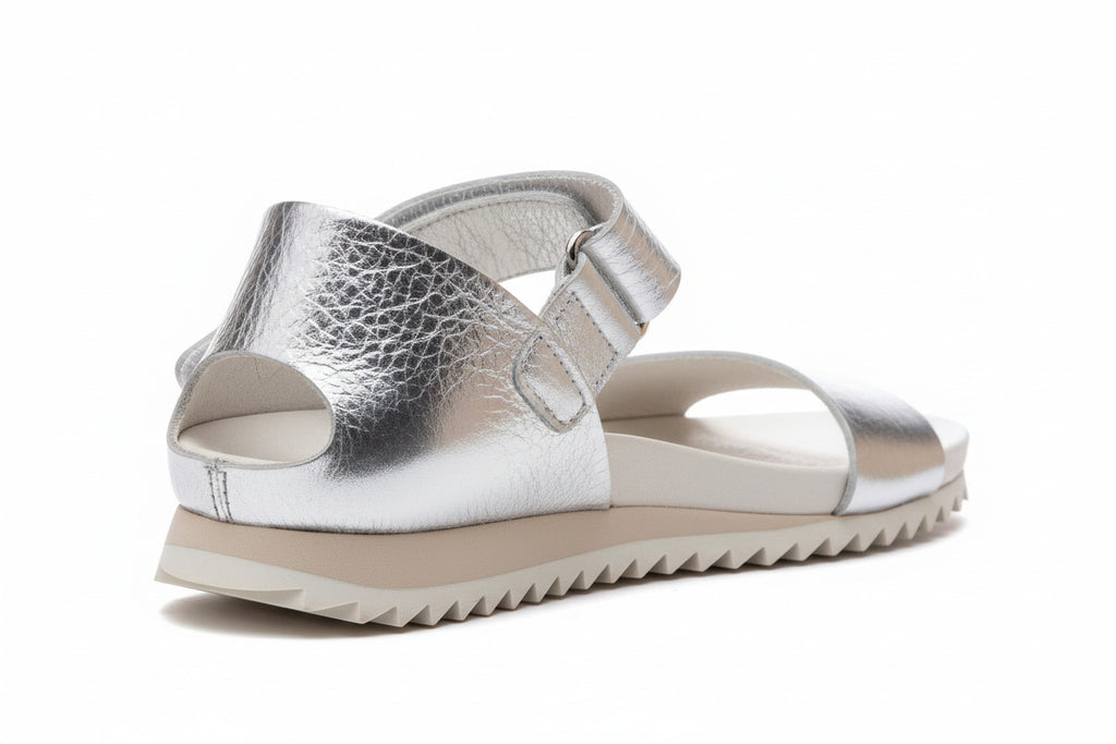 PEDRO GARCIA Jedda 05 Metallic Ankle-Grip Sandal in Silver (Discount Offer)