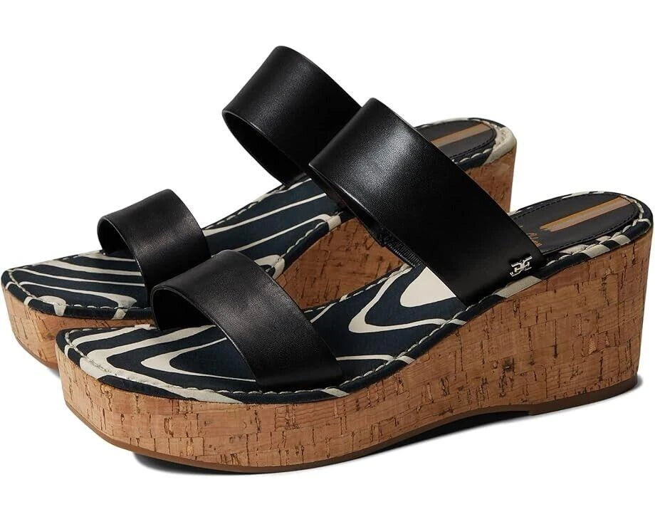 SAM EDELMAN Alissa Black Leather Wedge Sandal (Discount Offer)