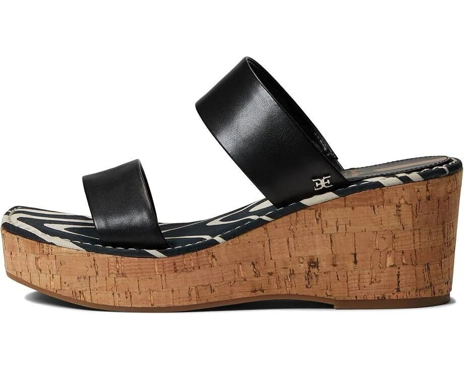 SAM EDELMAN Alissa Black Leather Wedge Sandal (Discount Offer)