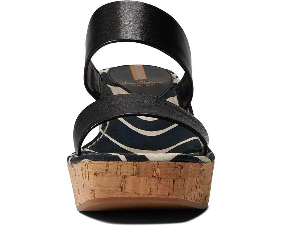 SAM EDELMAN Alissa Black Leather Wedge Sandal (Discount Offer)