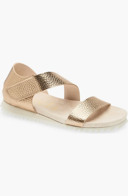 PEDRO GARCIA Jedda 05 Metallic Ankle-Grip Sandal in Gold and White (Discount Offer)